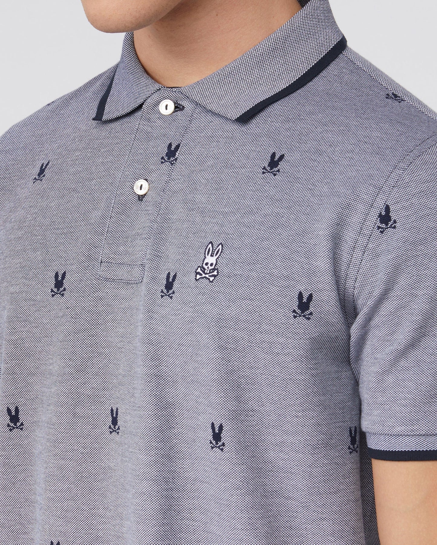 Psycho Bunny Mens Birdseye Printed Polo - Navy