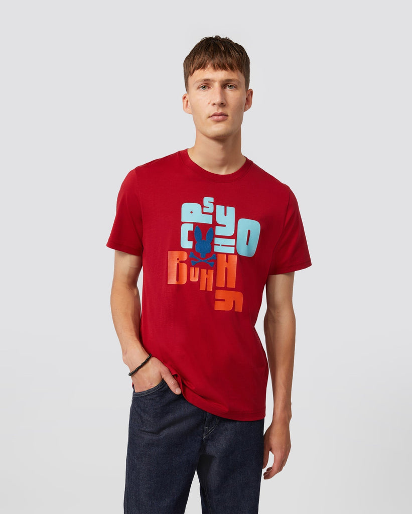 Psycho Bunny Mens Lyons Flocking Graphic Tee - Rio Red