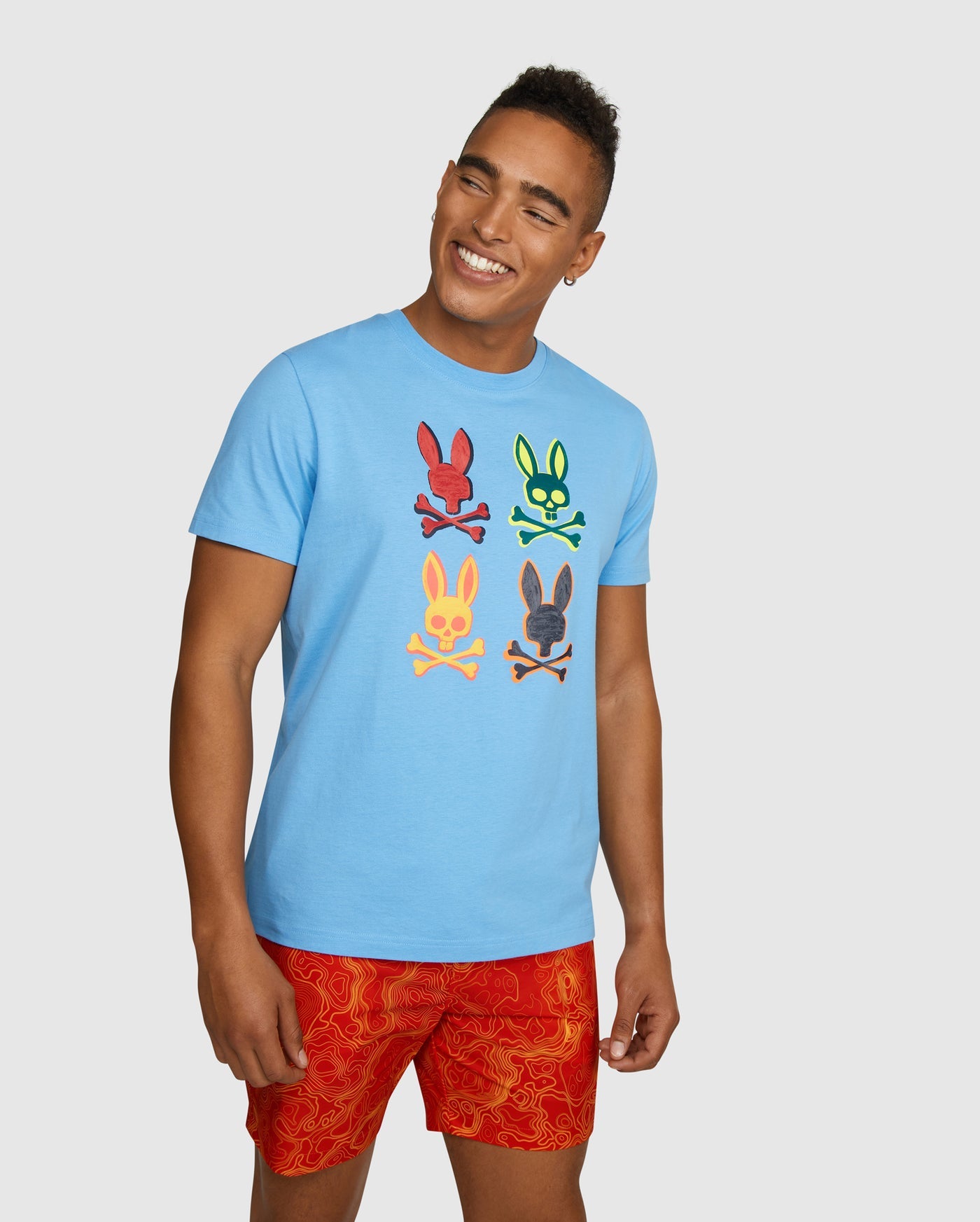 Psycho Bunny Bennett Multi Bunny Graphic Tee in Glacial Blue