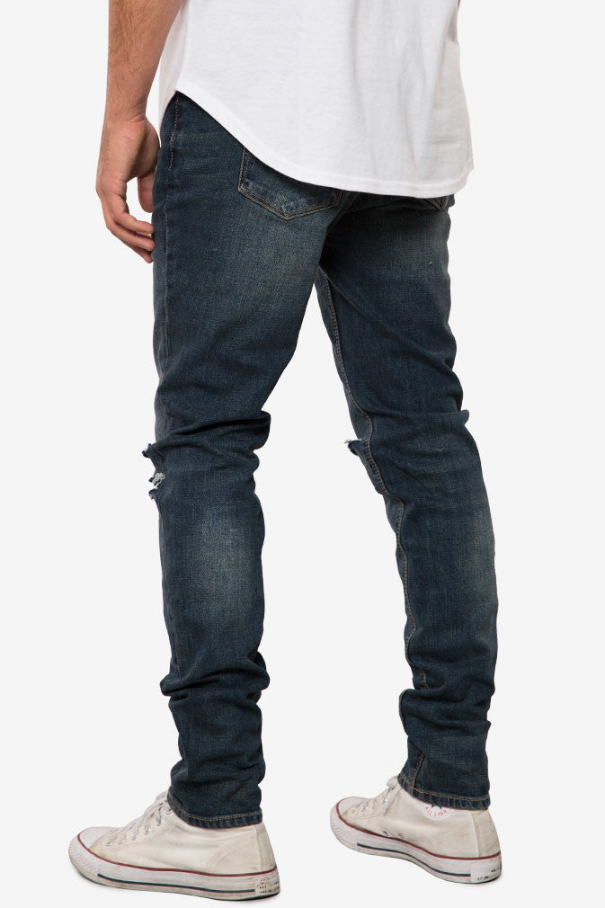 Elwood Medium Indigo Destructed Slim Tapered Denim