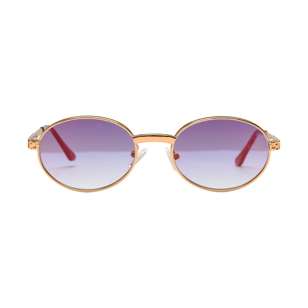 Prolific Gold Oval Frame Sunglasses - Light Blue