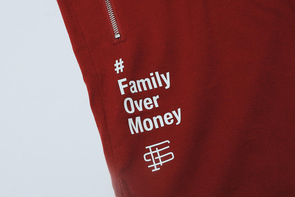 Fly Supply Family Over Money Pique Shorts in Burgundy