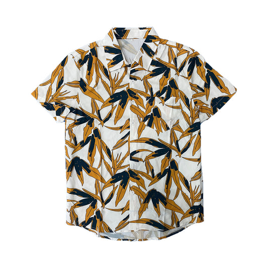 Forever Young Leaves Print Button Down Shirt