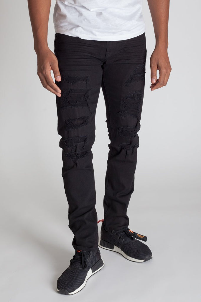 KDNK Patched and Distressed Skinny Jeans