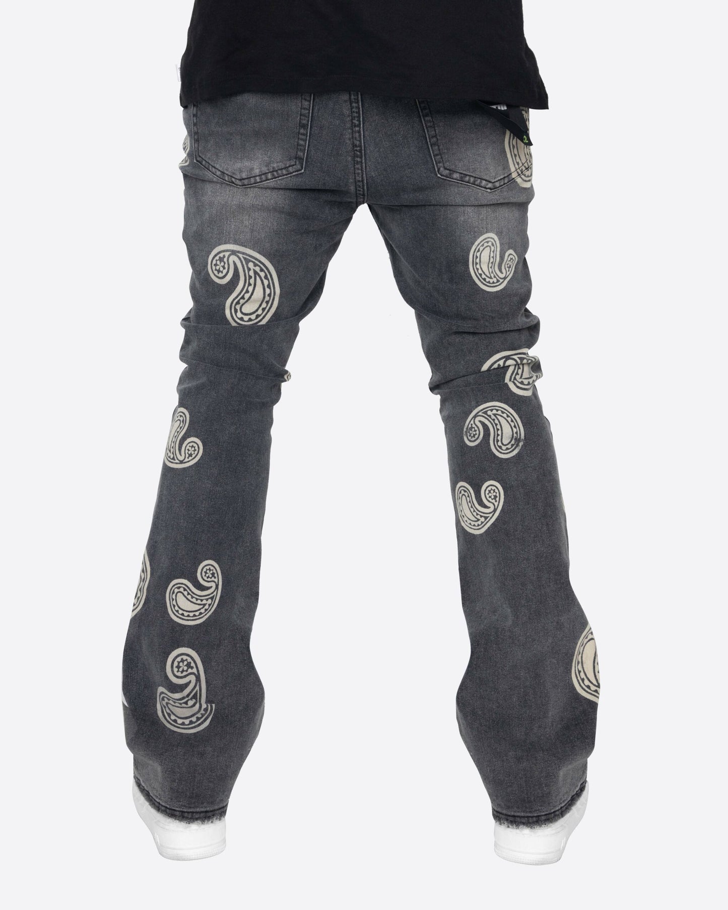 EPTM Bleached Paisley Flare Denim - Black