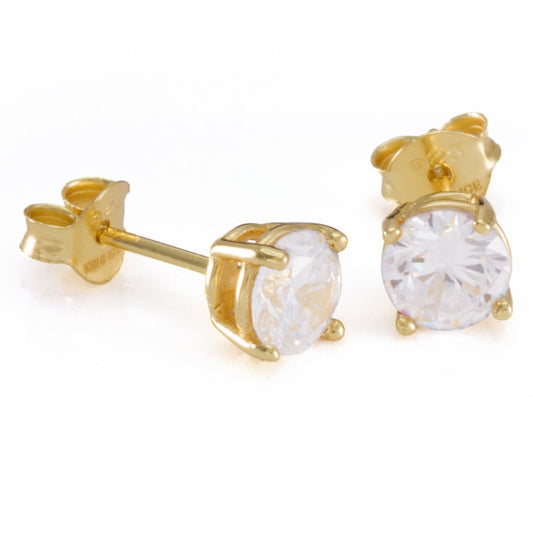 King Ice .925 Sterling Silver Gold Clear Round Stud