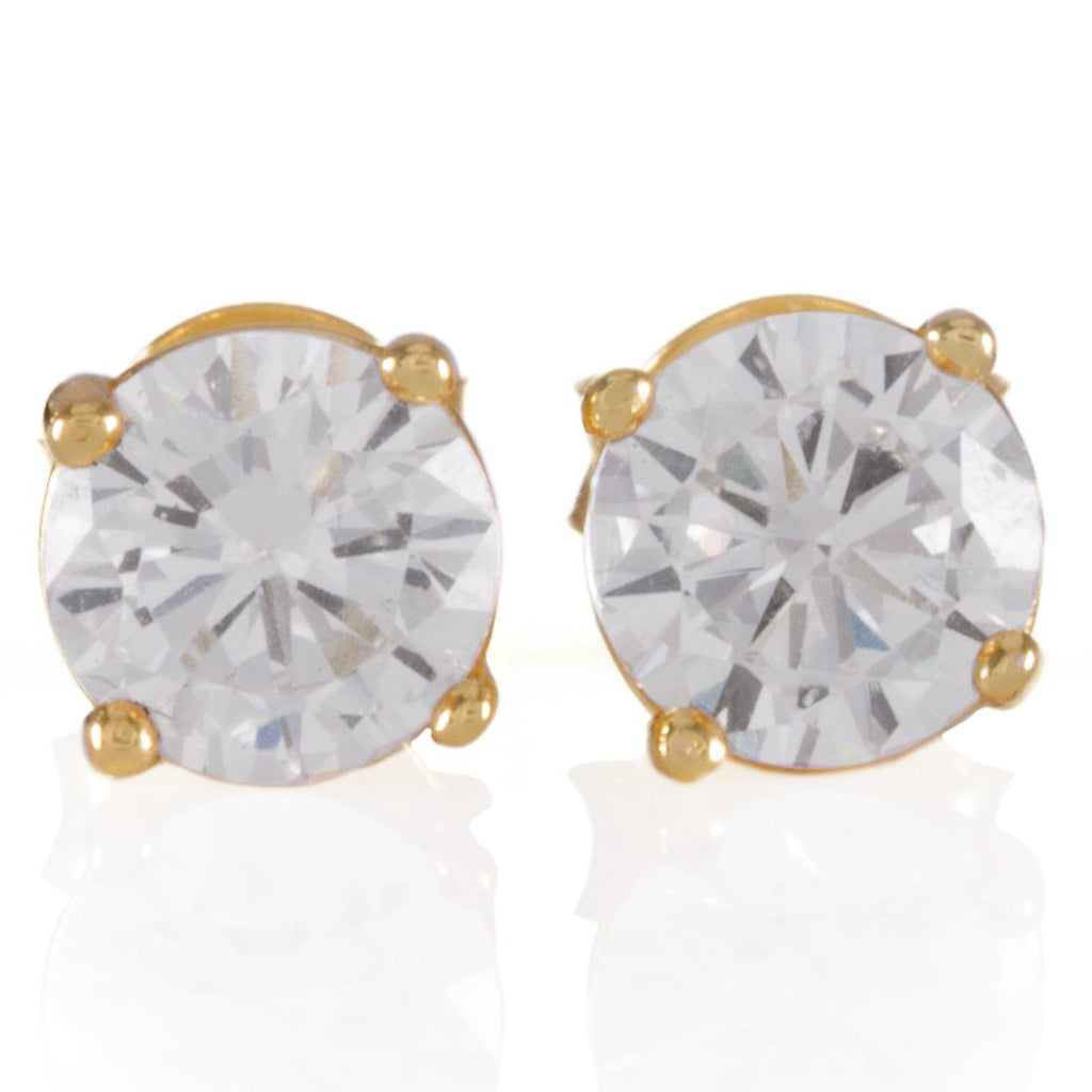 King Ice .925 Sterling Silver Gold Clear Round Stud