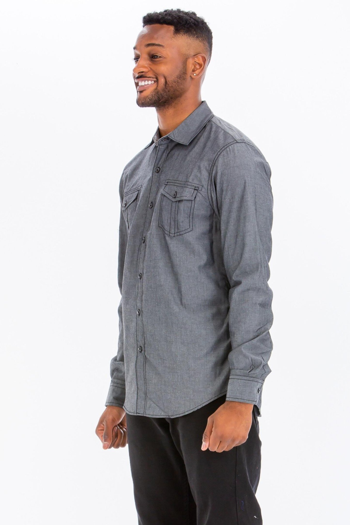 WEIV Dark Denim Long Sleeved Button Down Shirt