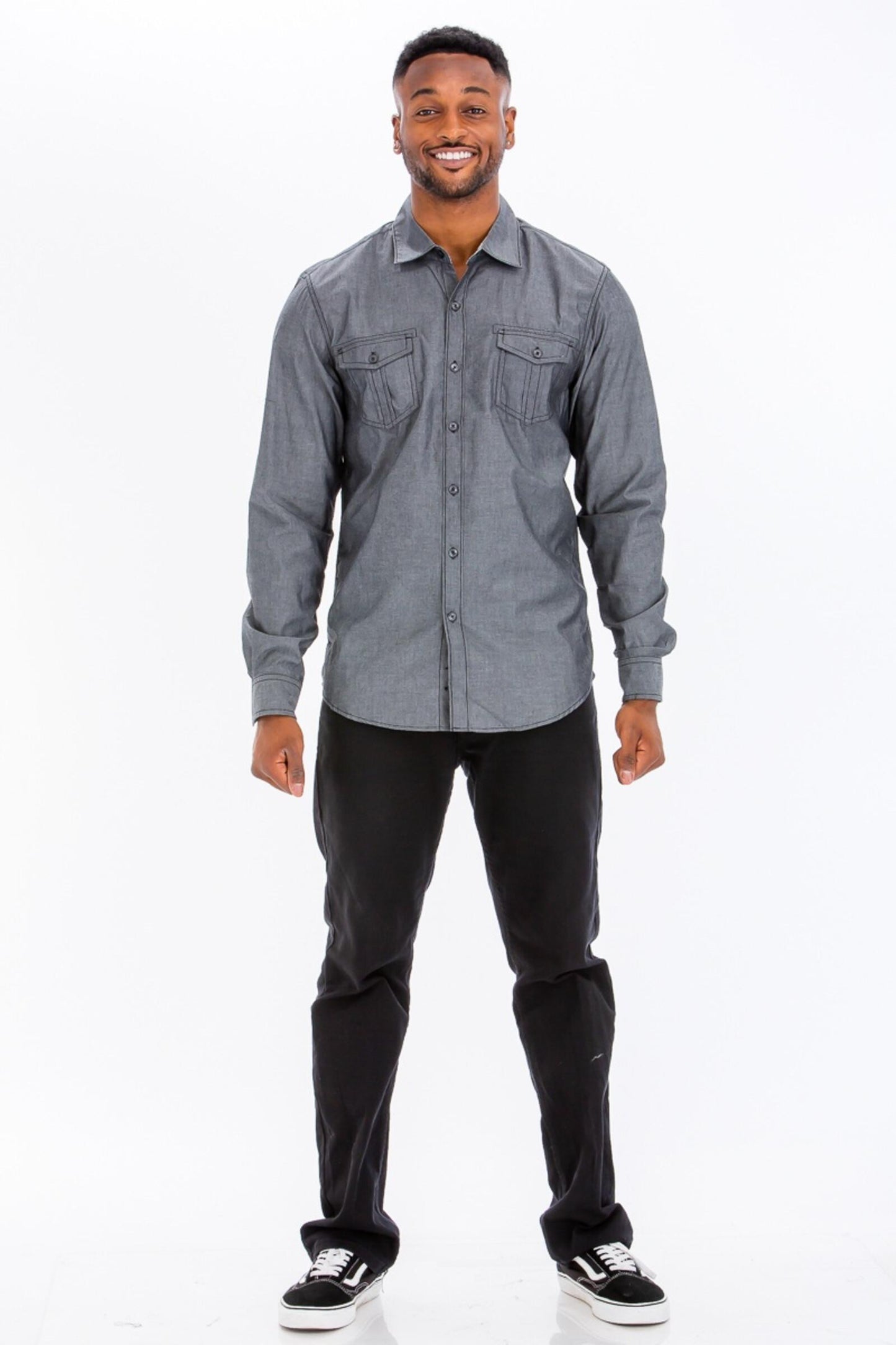 WEIV Dark Denim Long Sleeved Button Down Shirt