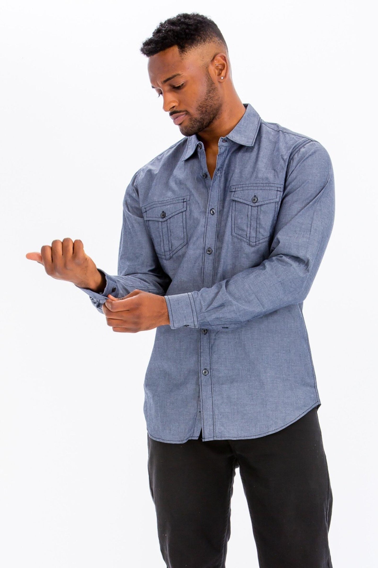 WEIV Light Denim Long Sleeved Button Down Shirt