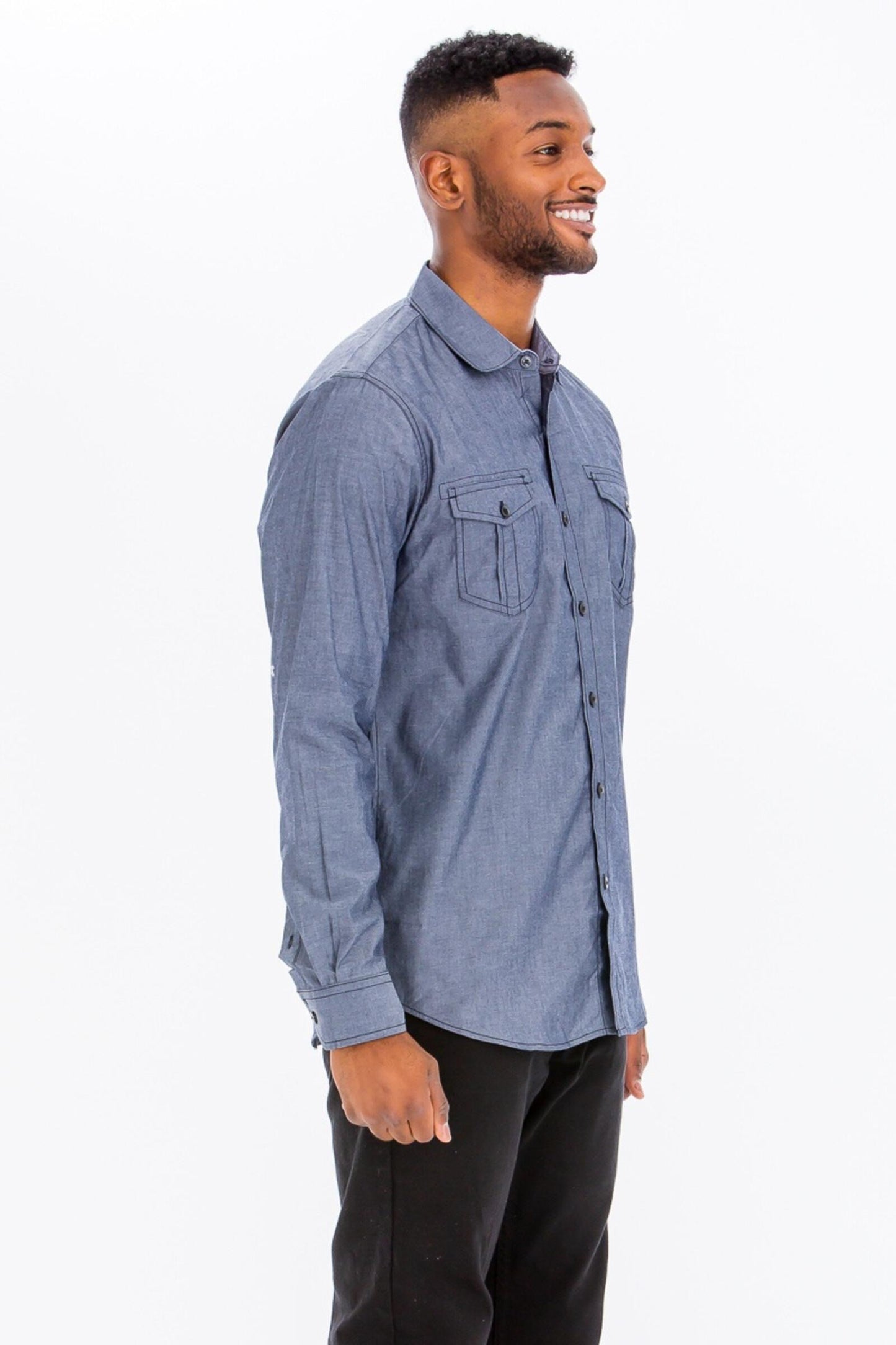 WEIV Light Denim Long Sleeved Button Down Shirt