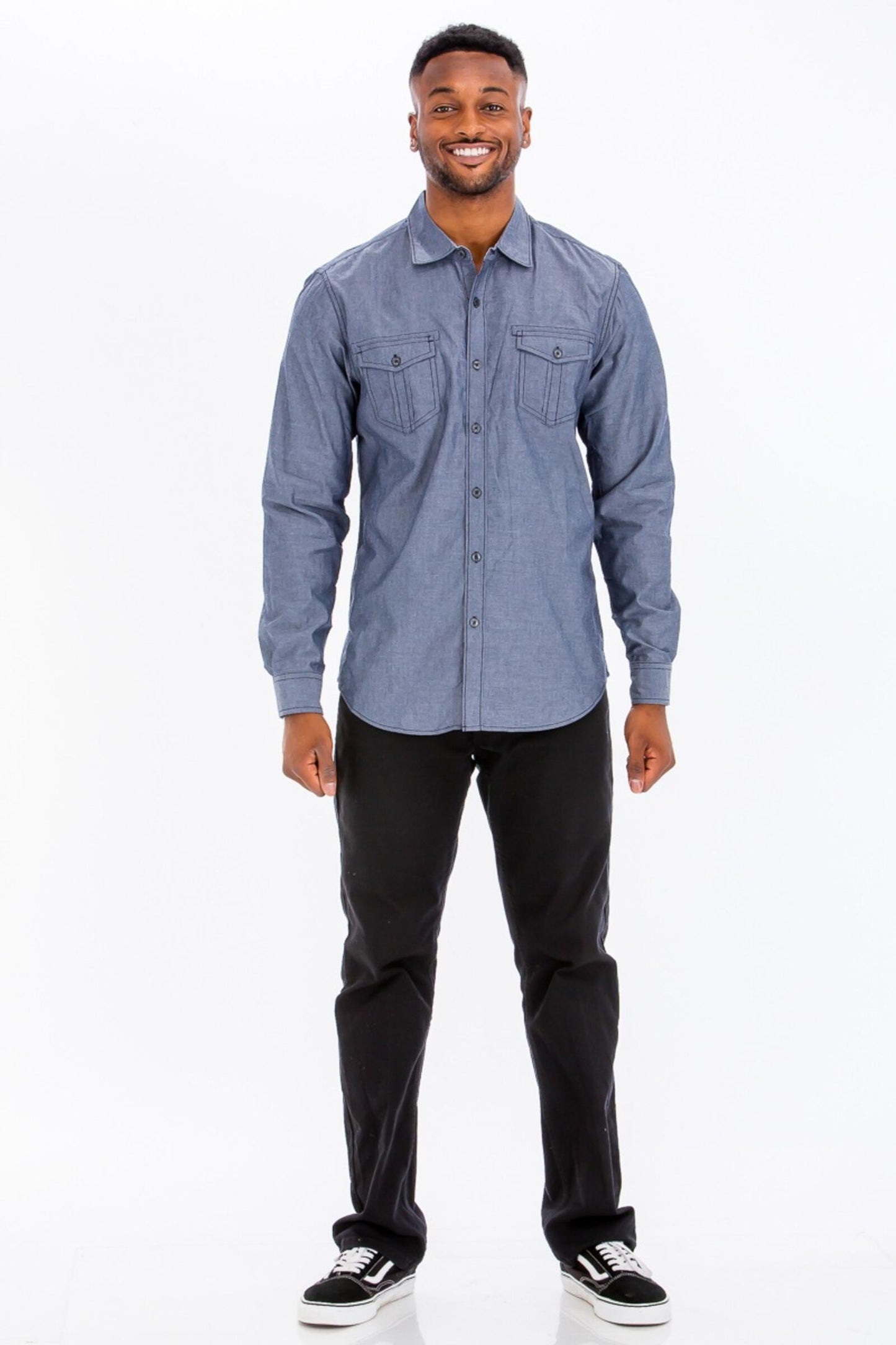 WEIV Light Denim Long Sleeved Button Down Shirt