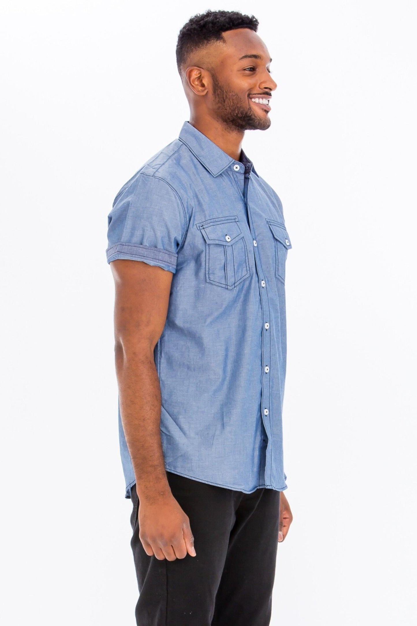 WEIV Light Denim Two Pocket Button Down Shirt