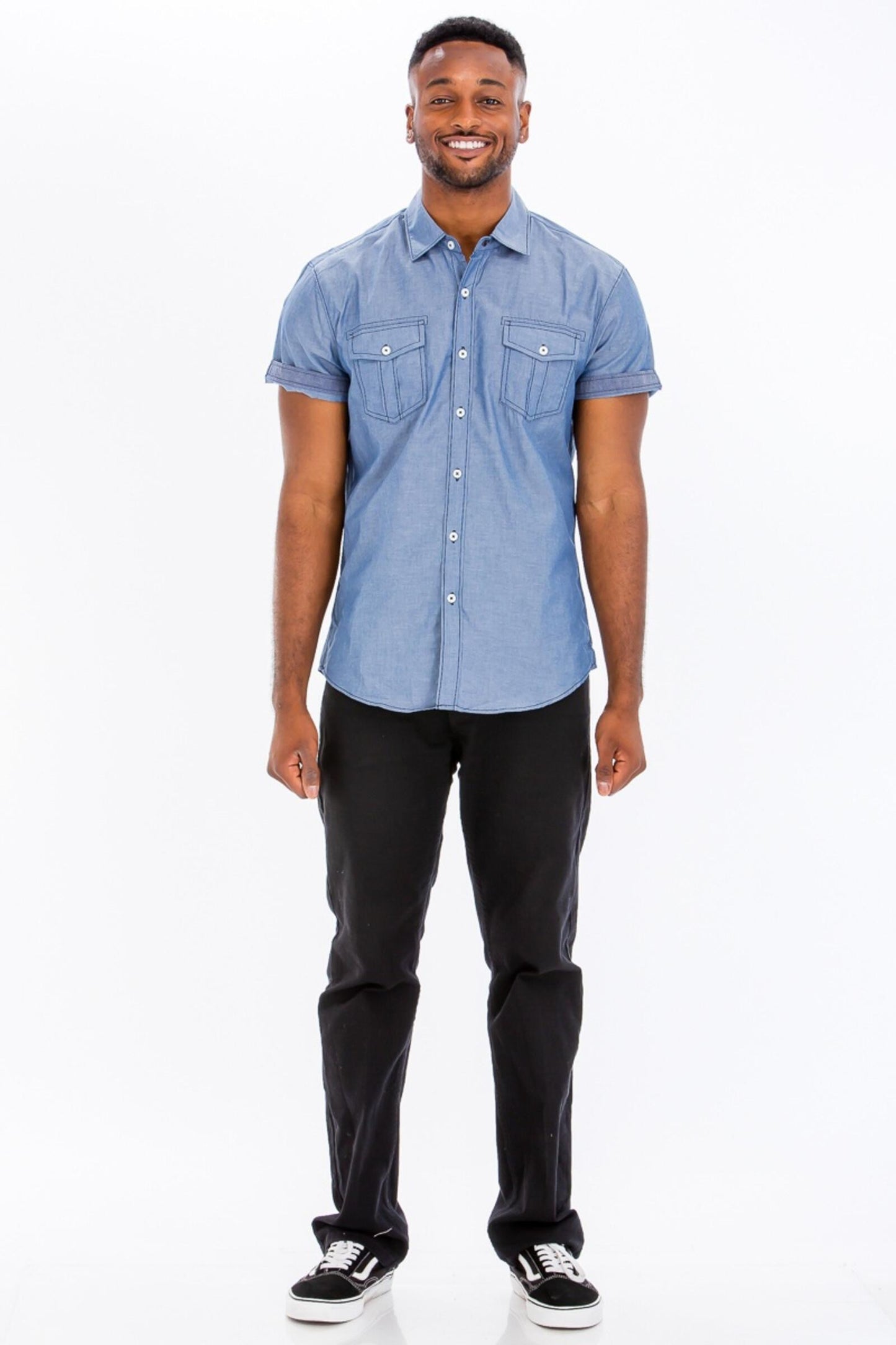 WEIV Light Denim Two Pocket Button Down Shirt