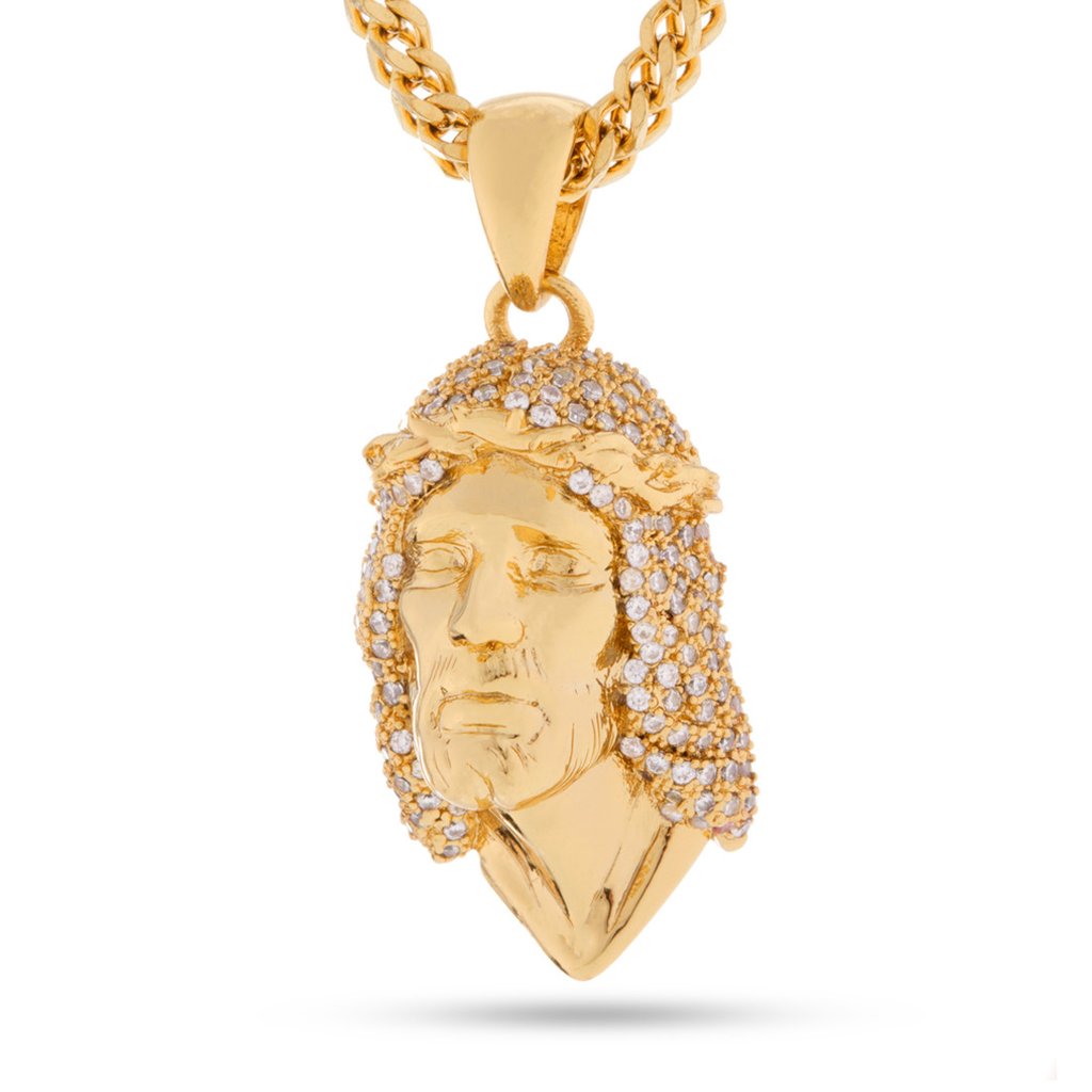 King Ice 14k Gold CZ Jesus Piece Necklace