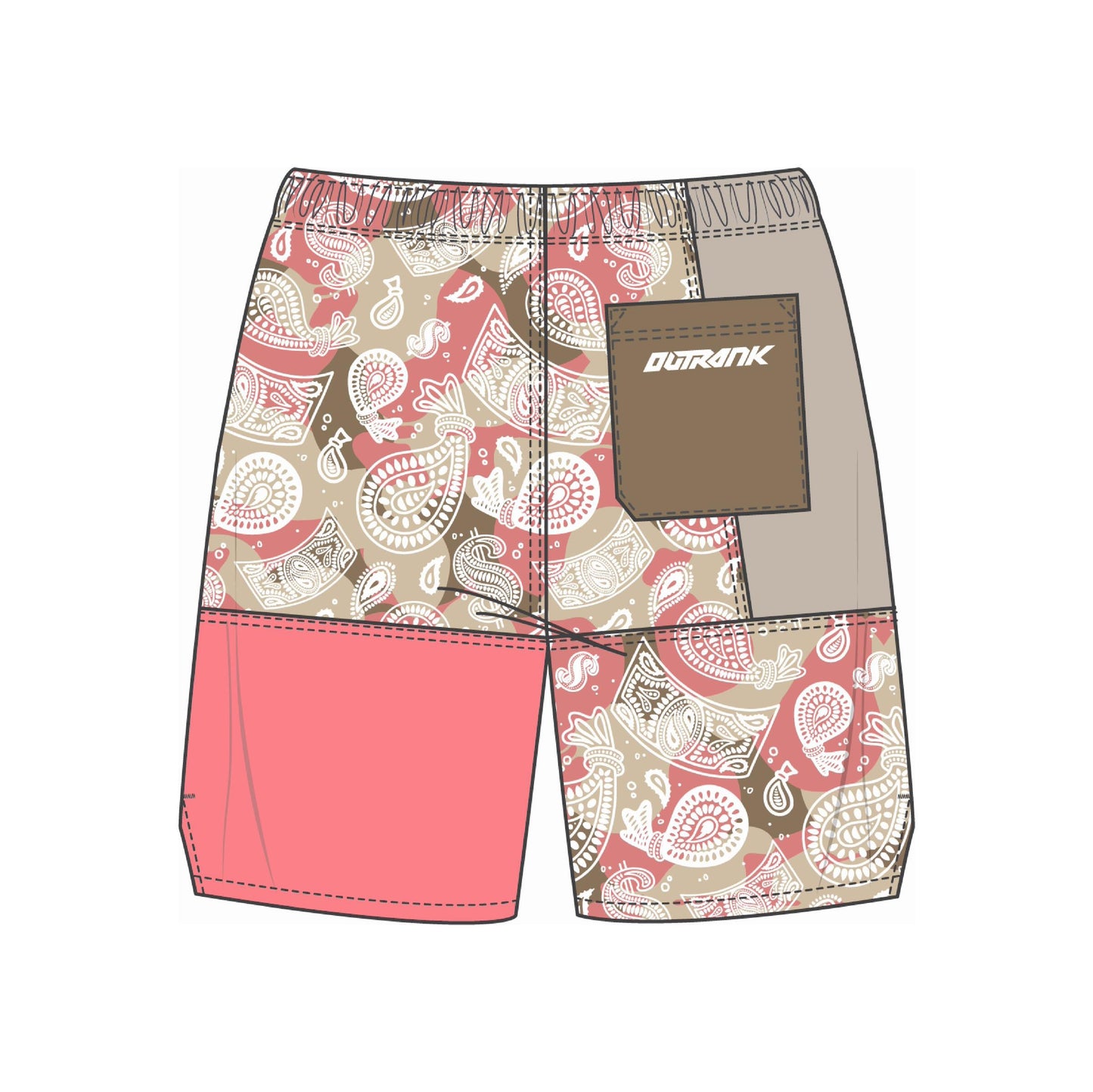 Outrank Money Bag Paisley Color Blocked Nylon Shorts