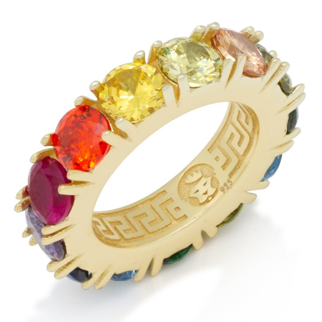 King Ice The Round CZ Single Row Rainbow Ring