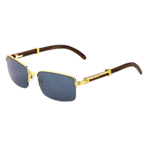 Square Carter Wood Half Rim Sunglasses (Gold)