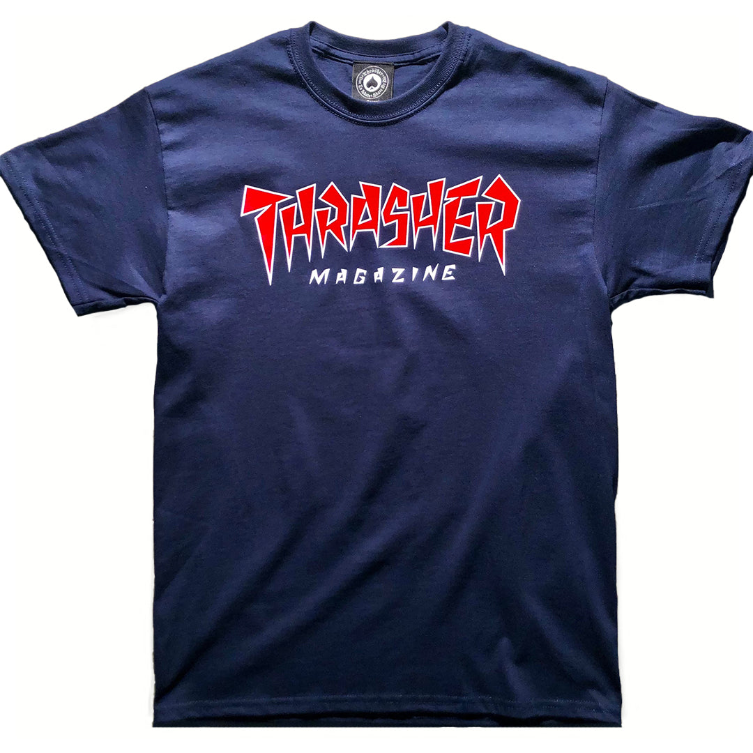 Thrasher Jagged Logo S/S Tee in Navy