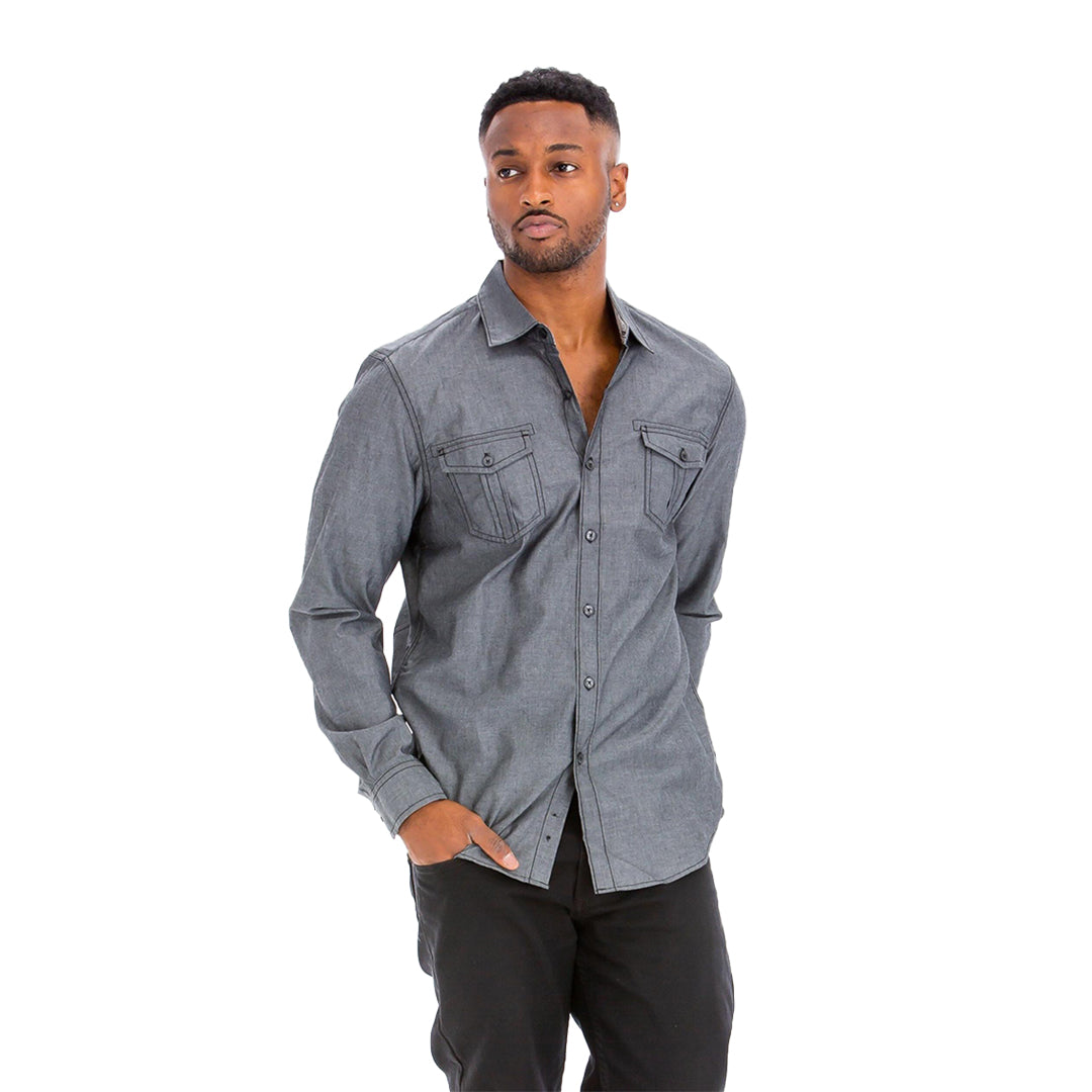 WEIV Dark Denim Long Sleeved Button Down Shirt