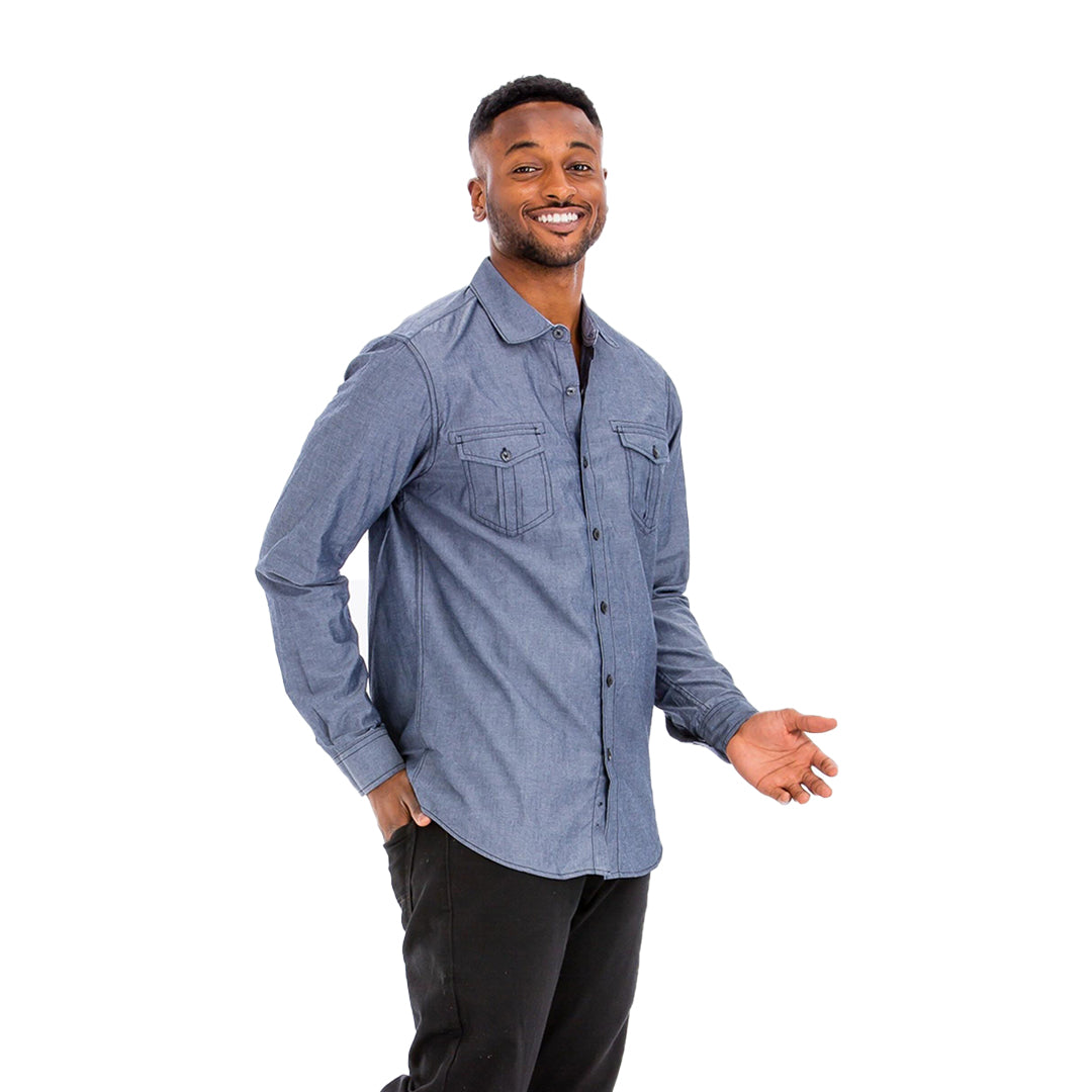 WEIV Light Denim Long Sleeved Button Down Shirt