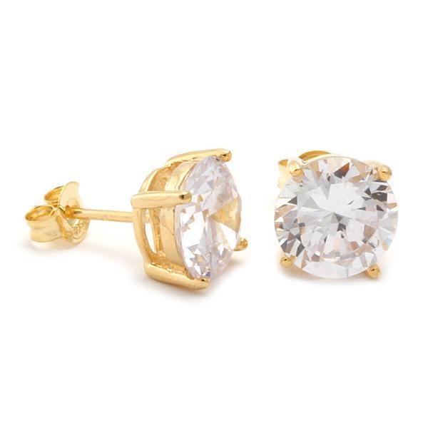 King Ice Brilliant Cut Gold Stud Earrings