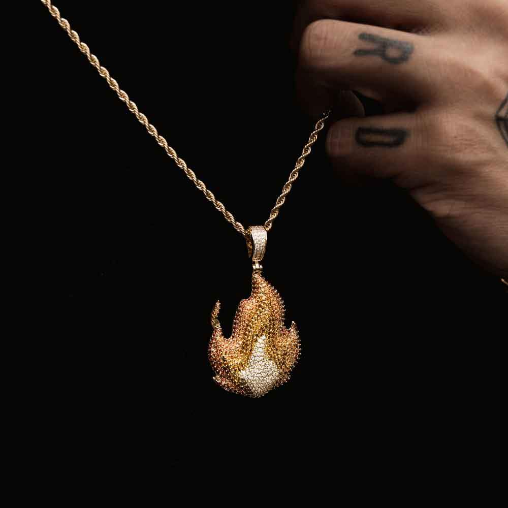 Gold Gods Flame Emoji Diamond Necklace