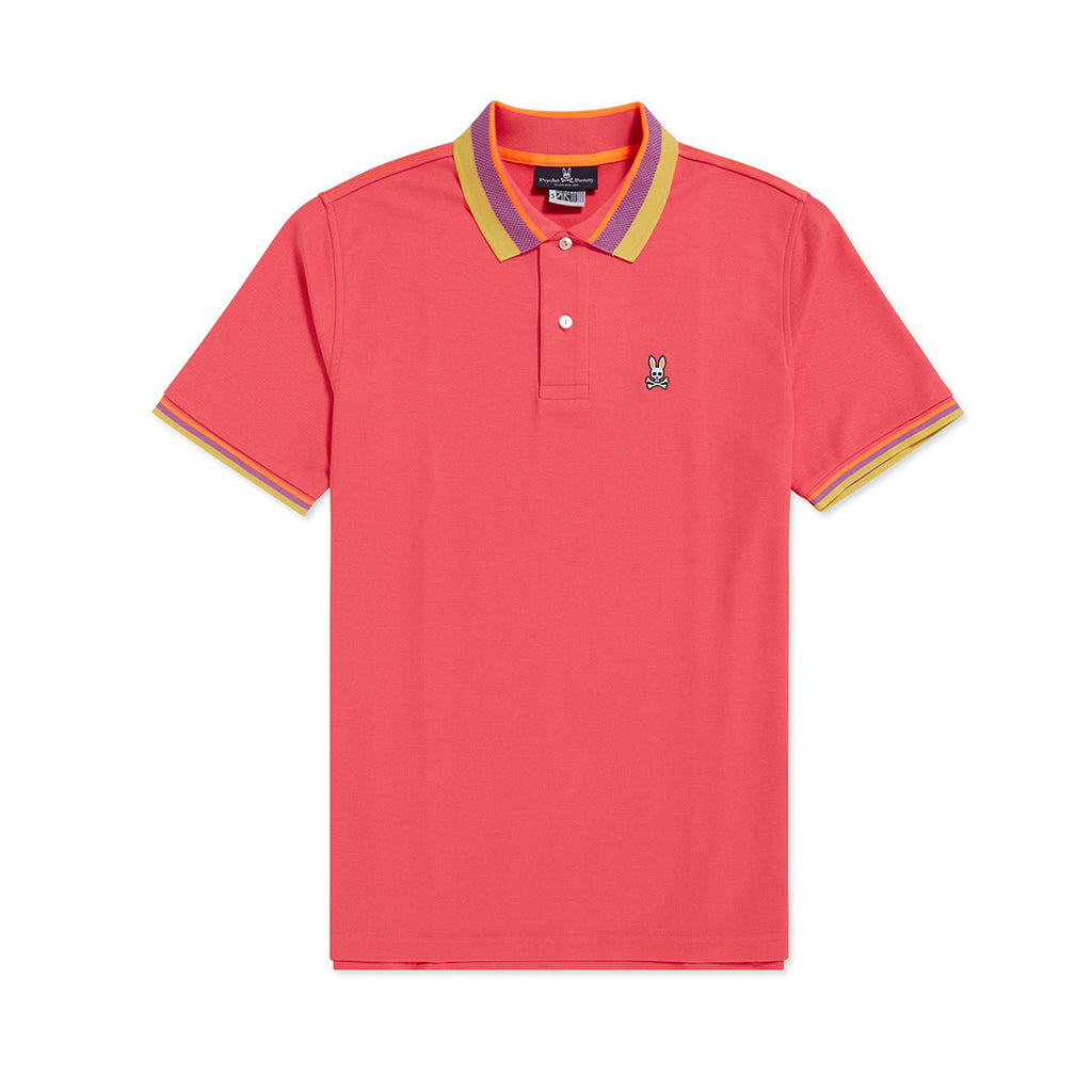Psycho Bunny Mens Oliver Neon Tipped Polo - Rose