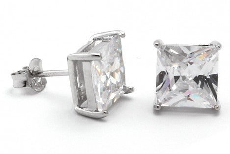 Sterling Silver Diamond CZ Square Stud