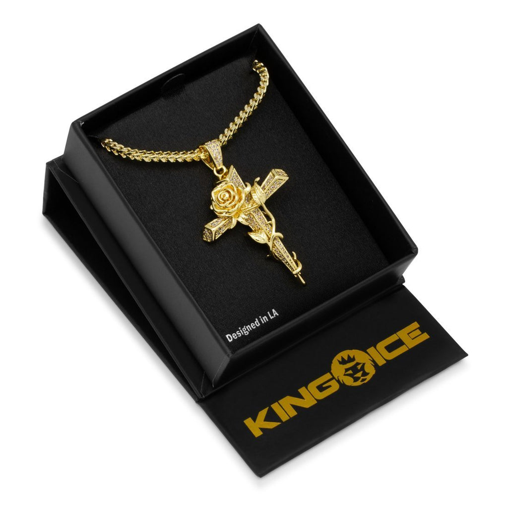 King Ice The Rose Thorned Cross Necklace