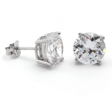 King Ice .925 Sterling Silver CZ Round Stud Earrings